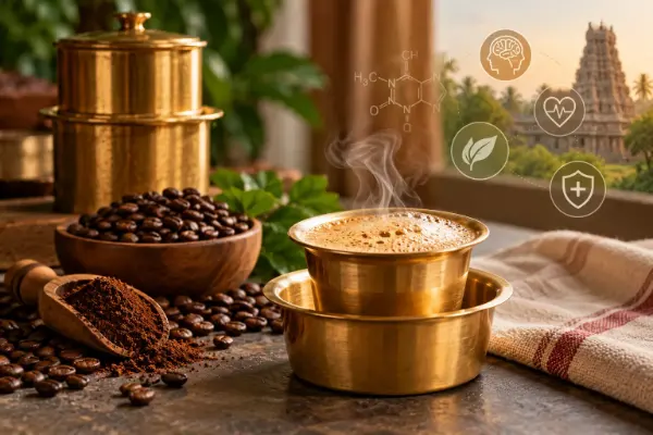 South Indian filter coffee with freshly roasted coffee beans