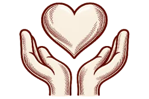 Hands holding a heart symbol representing care
