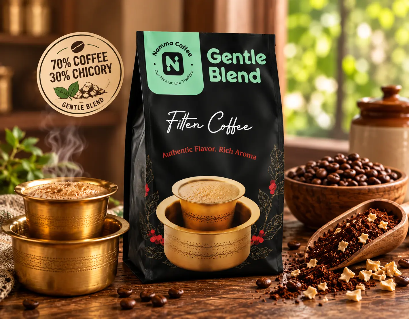 Namma Coffee Gentle Blend filter coffee powder, 70% coffee and 30% chicory, 500g