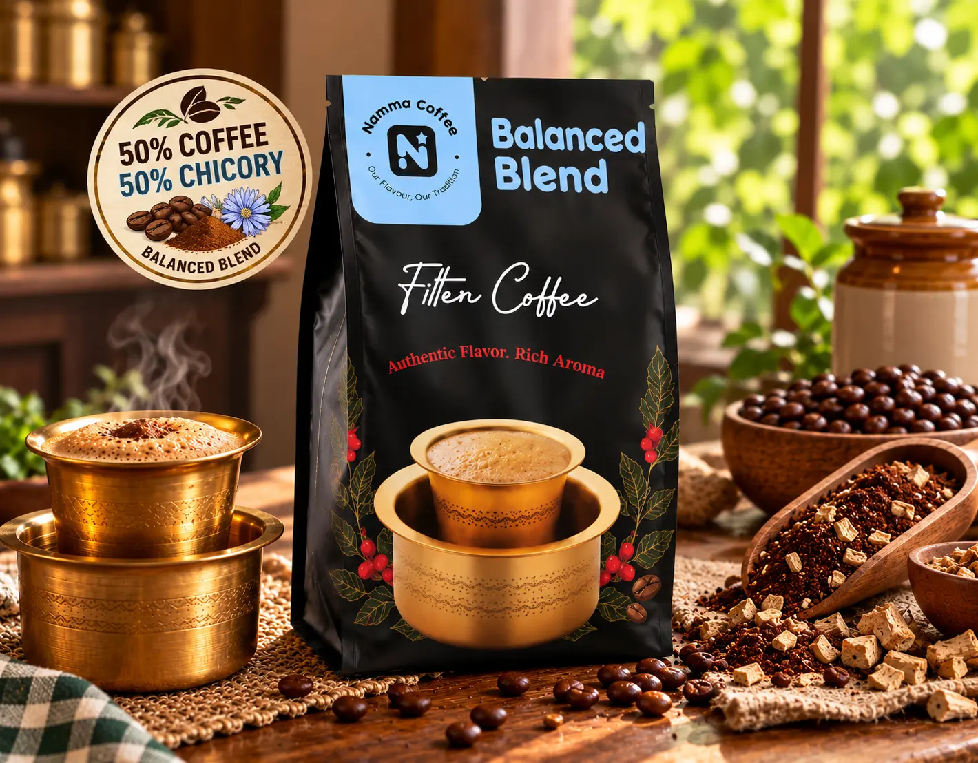 Namma Coffee Balanced Blend filter coffee powder, 50% coffee and 50% chicory, 500g