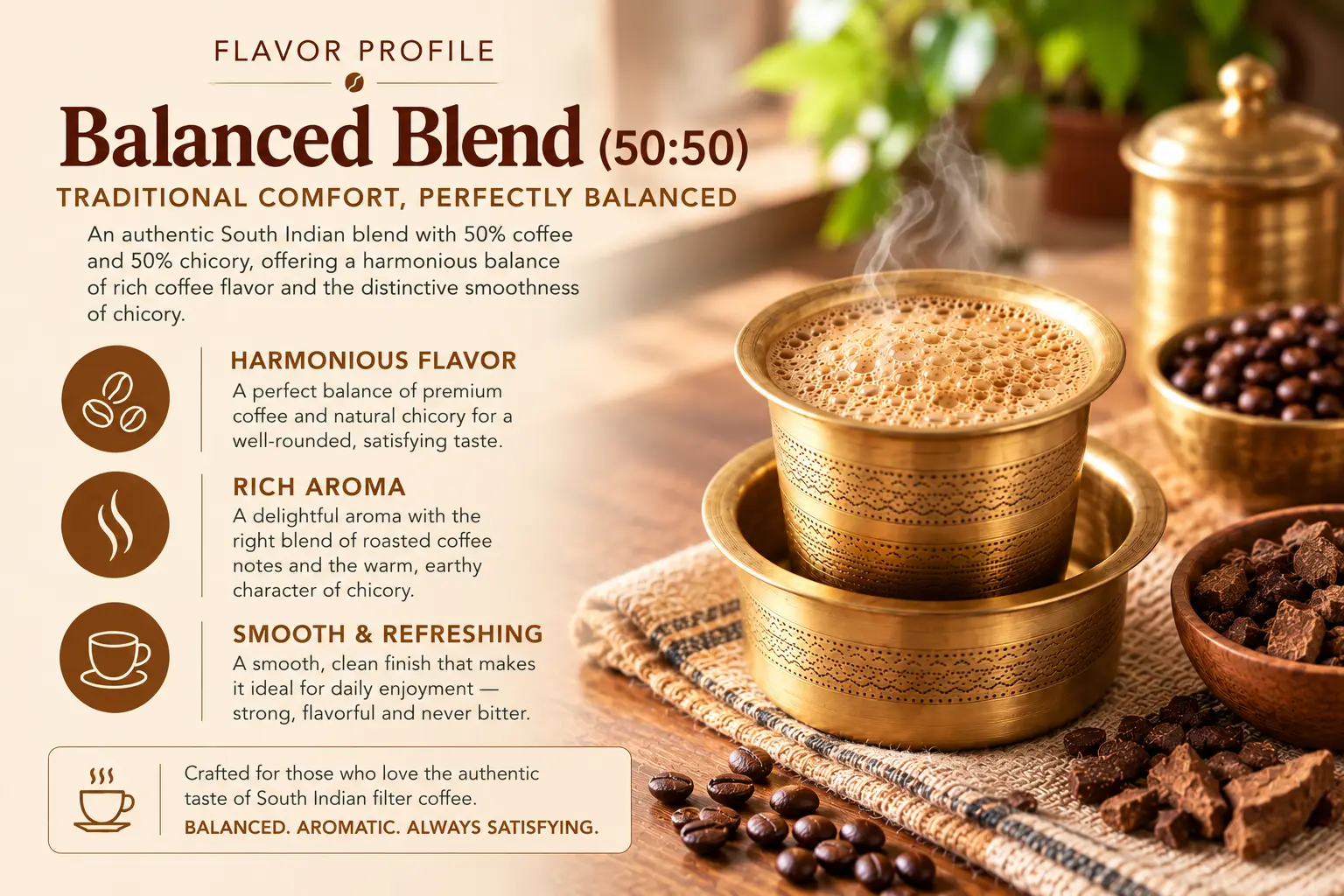 Flavour profile of Balanced Blend filter coffee powder
