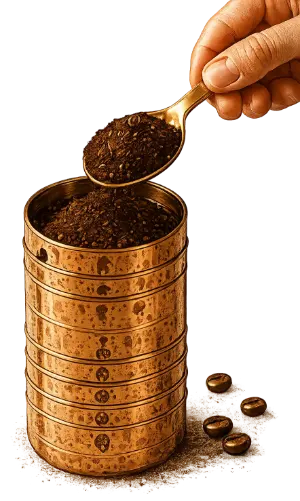 Step 1 : Adding 2 tablespoons (15g) of Gentle Blend coffee powder to the filter